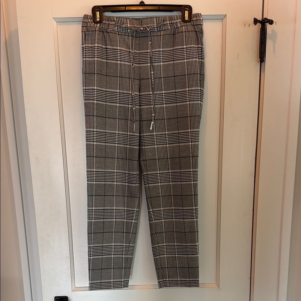 Banana Republic Black and White Plaid Tapered-cut Pants